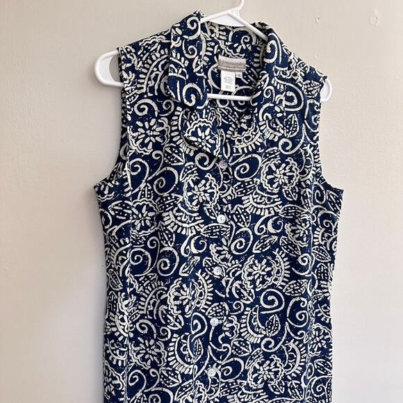 Coldwater Creek Linen Shirt Dress Sleeveless Floral Summer Women 14 Knee Length - Picture 5 of 10